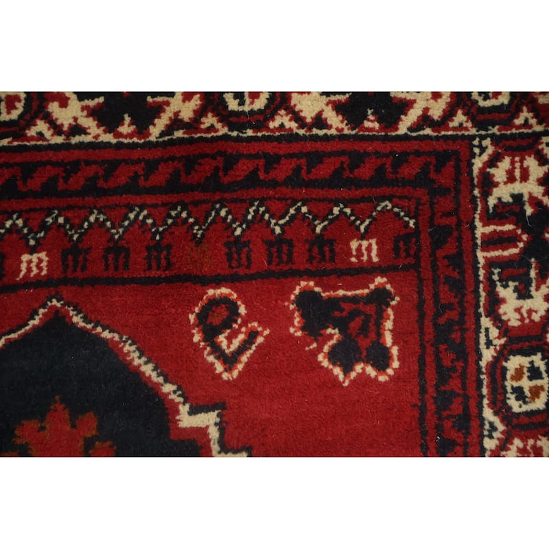Hand Knotted Oriental 100% Wool Carpet Traditional Tribal Red Balouch Area Rug - 10' 9'' X 8' 3''