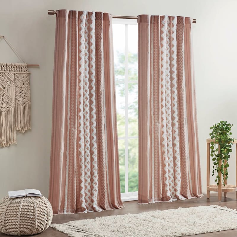 INK+IVY Imani Cotton Printed Single Curtain Panel with Chenille Stripe and Lining