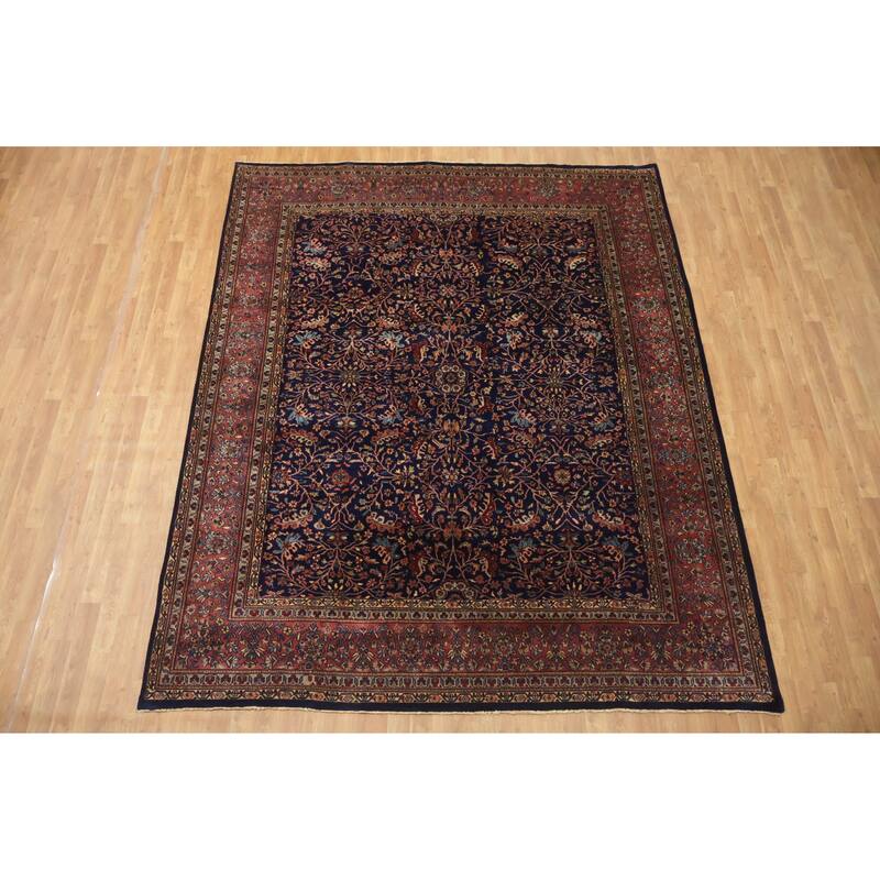Hand Knotted Oriental 100% Wool Carpet Traditional All-Over Navy Blue & Blues Sarouk Area Rug - 10' 0'' X 8' 2''