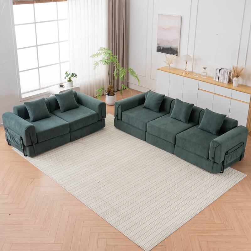 Folding Recliner Sofa 3-seater Straight Row Sectional Sofa Convertible Sleeper Sofa Bed, Fold Out Floor Couch Modular Sofa