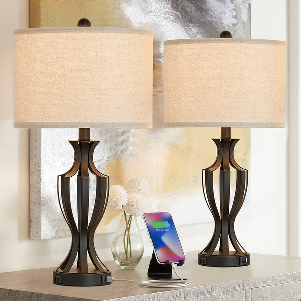 Table lamp set with usb port top