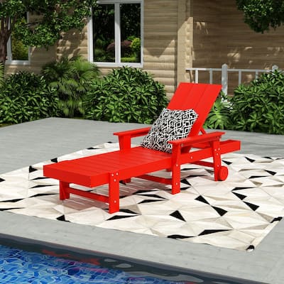 Polytrends Shoreside Modern Poly Reclining Eco-Friendly All Weather Chaise Lounge With Arms & Wheels