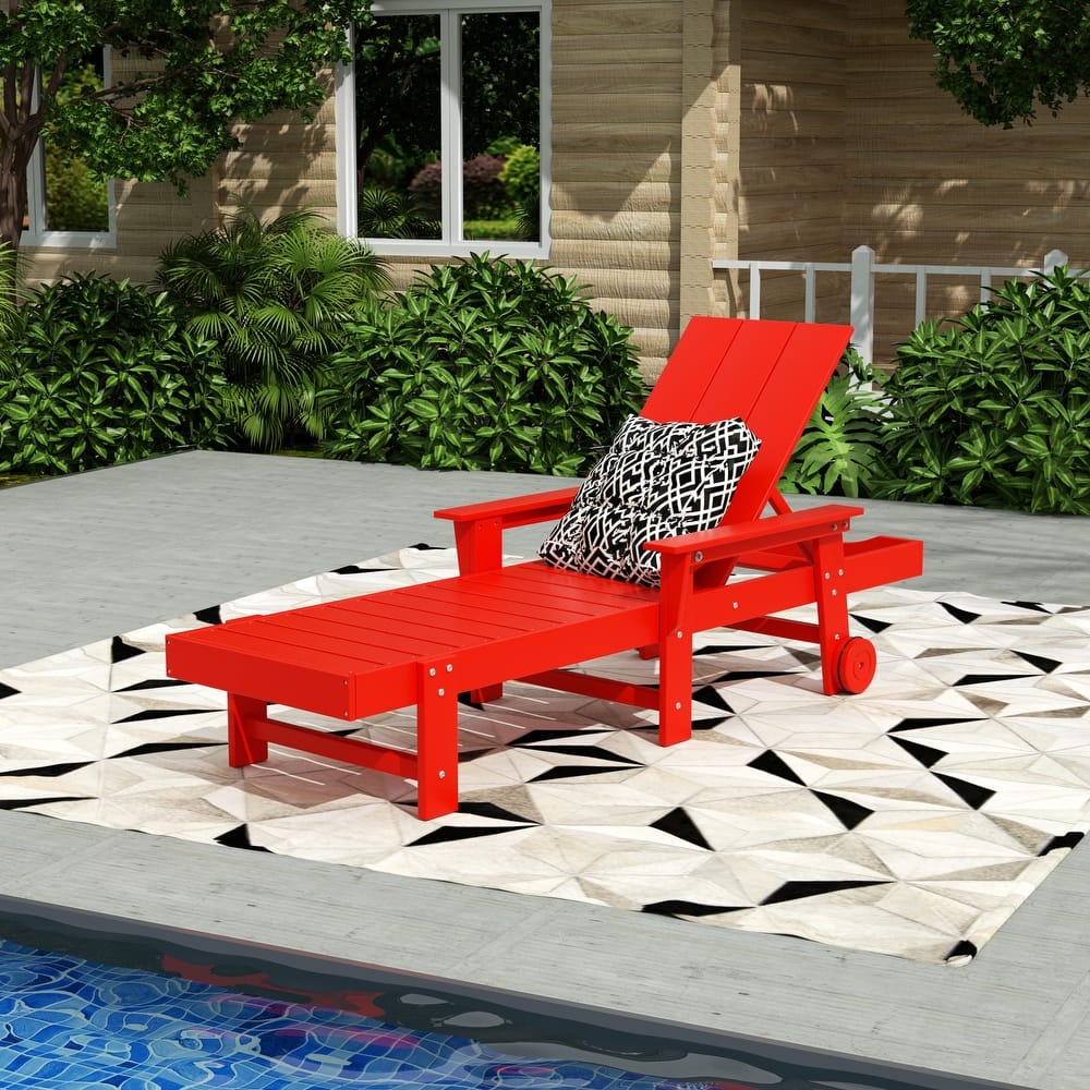 Shoreside Modern Poly Reclining Eco-Friendly All Weather Chaise Lounge With Arms & Wheels