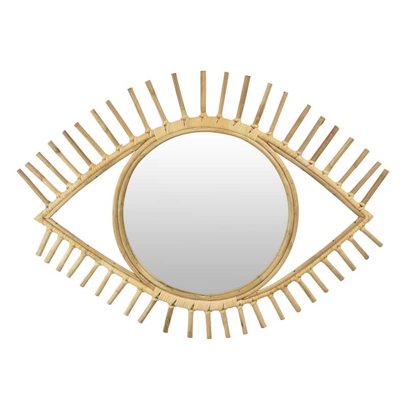 Eric Round Mirror Wall Decor, Eye Shaped Brown Natural Fiber 34 Inch