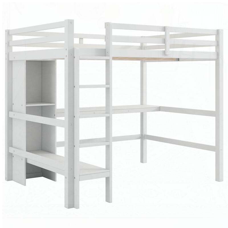 Loft Bed with Multifunction Shelves and Under-bed Desk