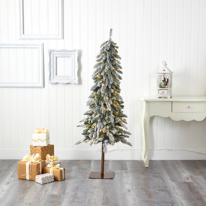 5.5' Flocked Washington Alpine Christmas Tree with 150 LED Lights - Green