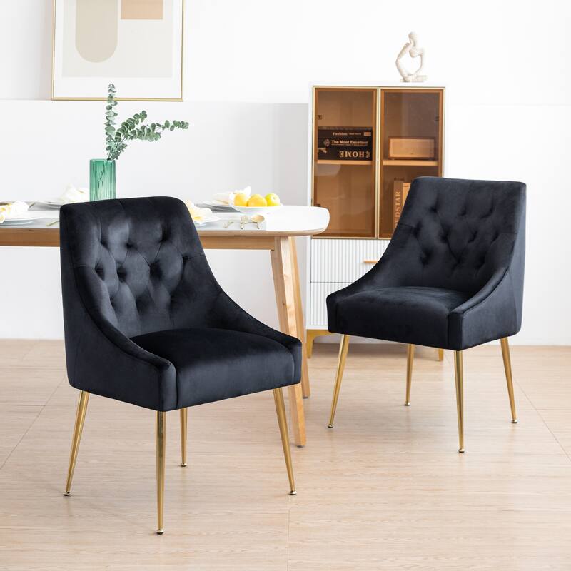 XINMICS Mid-Century Modern Velvet Dining Chair, Upholstered Parsons Chair, Set of 2 - Black