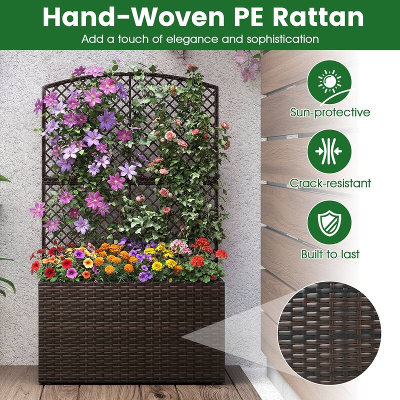 Gymax 49'' Raised Garden Bed w/ Trellis Wicker Planter Box w/ Privacy