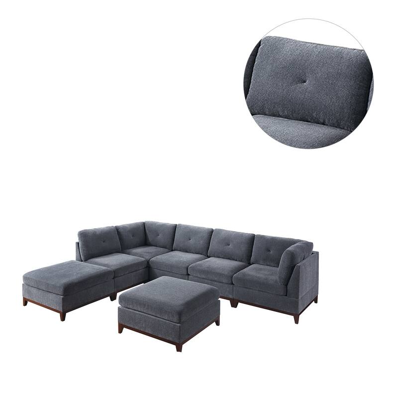 7 Piece Chenille Fabric Modular Sectional Sofa and Ottoman Set