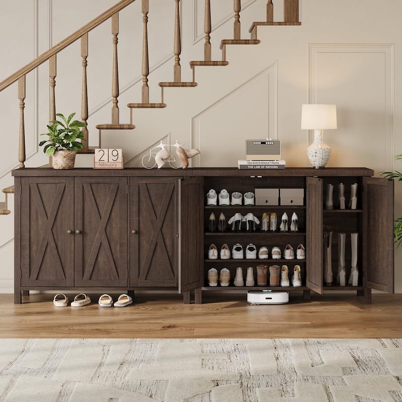 Farmhouse Shoe Cabinet with 3 Barn Doors - 4-Tier Entryway Shoe Storage