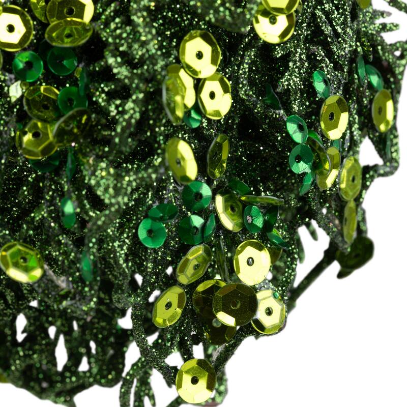 Sequin and Glitter Leaf Vines Christmas Ball Ornament - 4" - Green