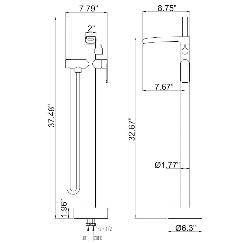 Single Handle Floor Mounted Freestanding Waterfall Tub Filler with Handheld Shower