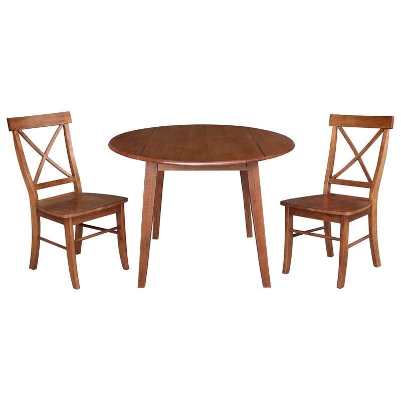 42" Solid Wood Round Dual Drop Leaf Table with Dining Chairs - Distressed Oak - 3-Piece