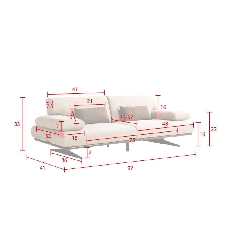 Pasargad Home Delano Beige Sofa with Sliding Backrest and Armrest - W97"xD41"xH33"