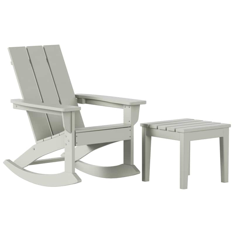 Shoreside Modern Eco-Friendly All Weather Poly Adirondack Rocking Chair with Side Table (2-Piece Set)