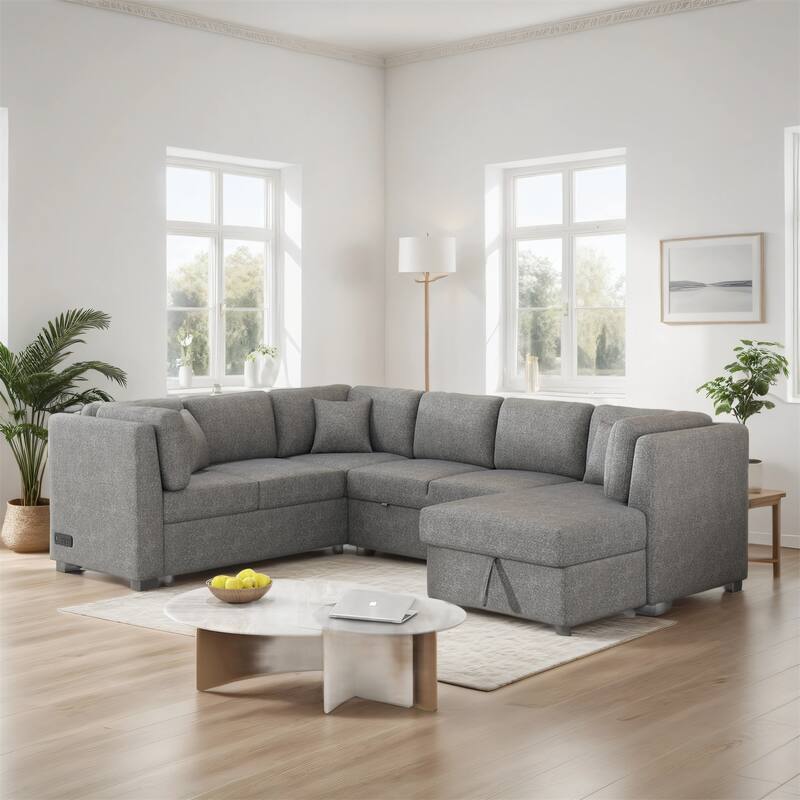 108.6" U-shaped Sectional Sofa with 3 Back Pillows & a Storage Chaise