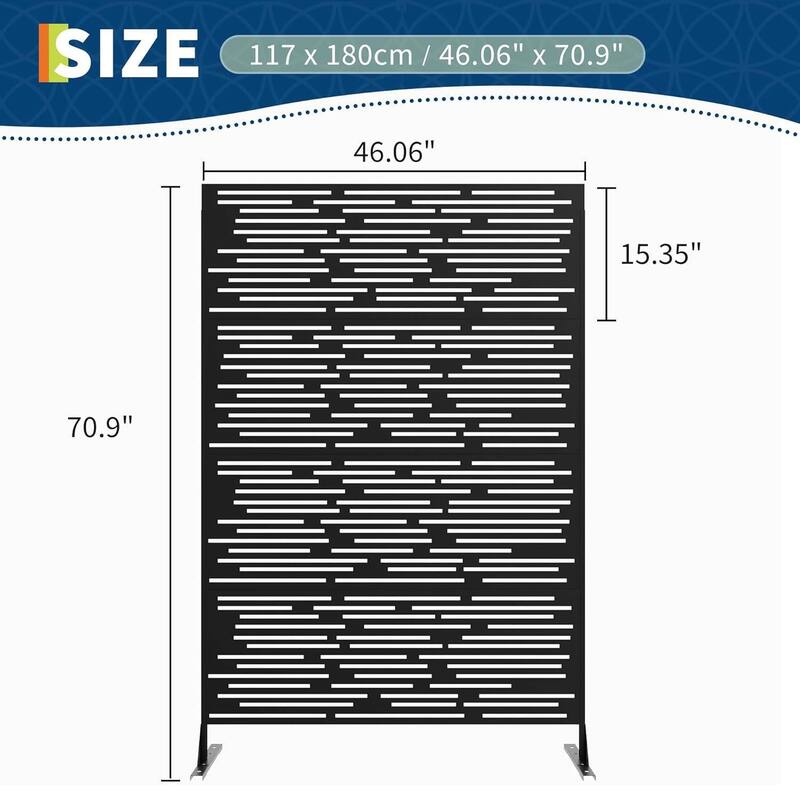 1 Pc Freestanding Decorative Metal Privacy Screen Outdoor with Stand for Balcony, Stripe