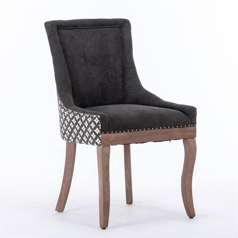 Set of 2 Patterned Upholstered Kitchen Dining Chairs with Wood Legs