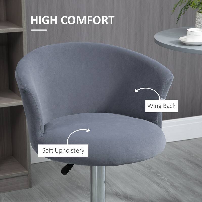 HOMCOM Adjustable Bar Stools Set of 2, Velvet Kitchen Stool, Upholstered Counter Height Barstool with Swivel Seat