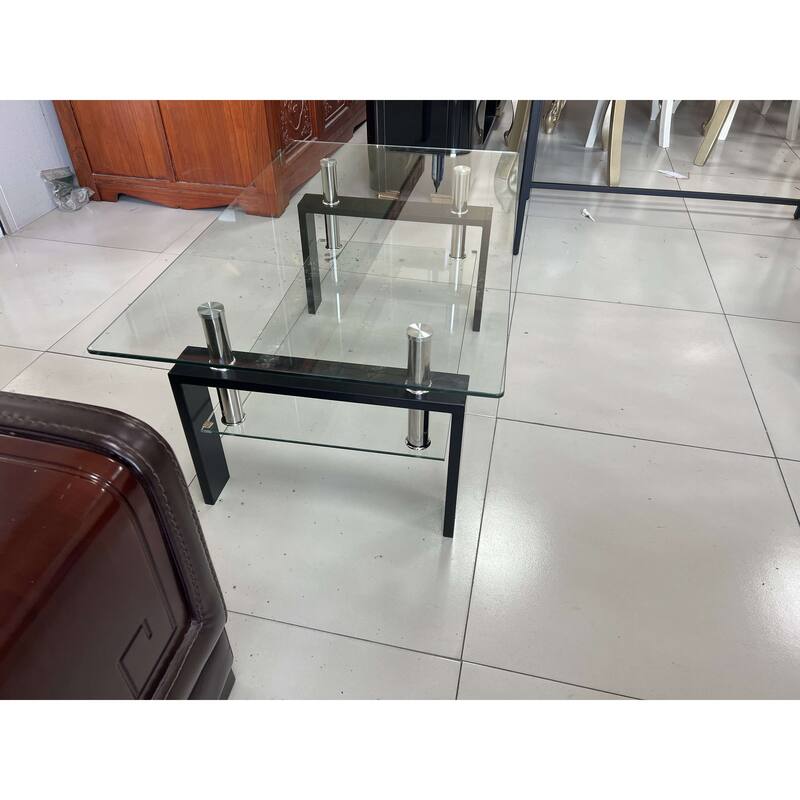 Tempered Clear Glass Coffee Table, 2-Layers Coffee Table Living Room Center Table