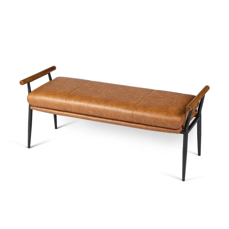 Glitzhome 48.5"W Modern Upholstered Bench with Wooden Arms and Metal Legs