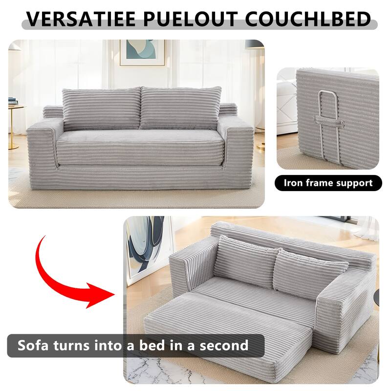 Convertible Loveseat Sofa Bed with Memory Foam, No Assembly Small Couch, Corduroy Upholstered 2-in-1 Sofa for Small Spaces