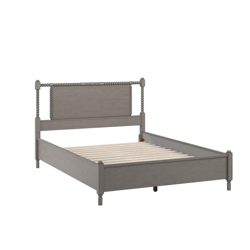 Demetria Antique Finish Beaded Wood Platform Bed by iNSPIRE Q Classic