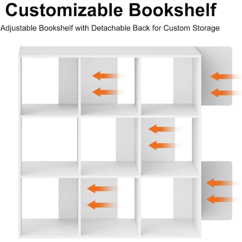 9 Cube Storage Organizer, Bookshelf with 5 Removable Back Panels for Living Room, Bedroom, Home Office - 36"D×36"W×11.6"H