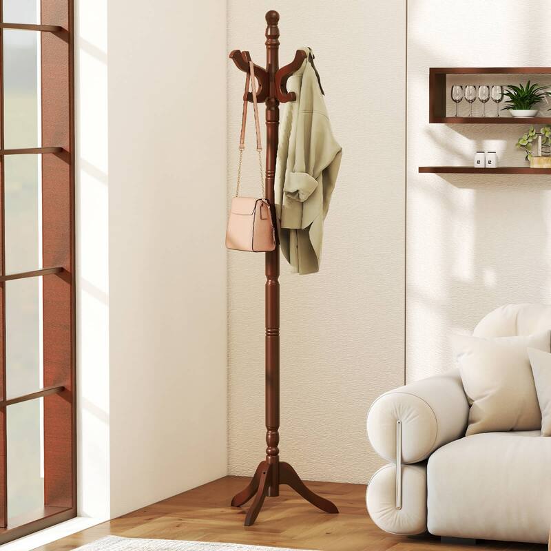 Costway Solid Rubber Wood Coat Rack with 3 Adjustable Heights and 11 - See Details