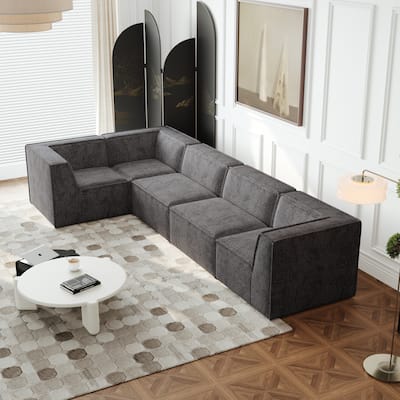 106*106" Chenille Modular L Shaped Sectional Sofa,Luxury Floor Couch Set,Upholstered Indoor Furniture,Foam-Filled Compre