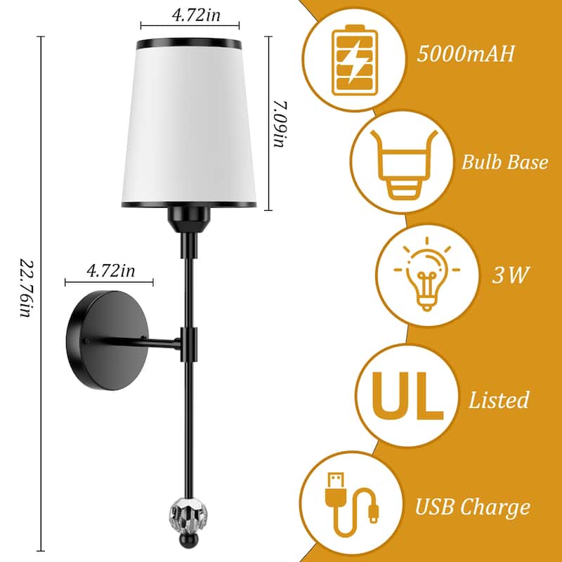 2-Pack Wireless Sconces, 3 Dimmable Whites & 12 RGB Colors, Remote