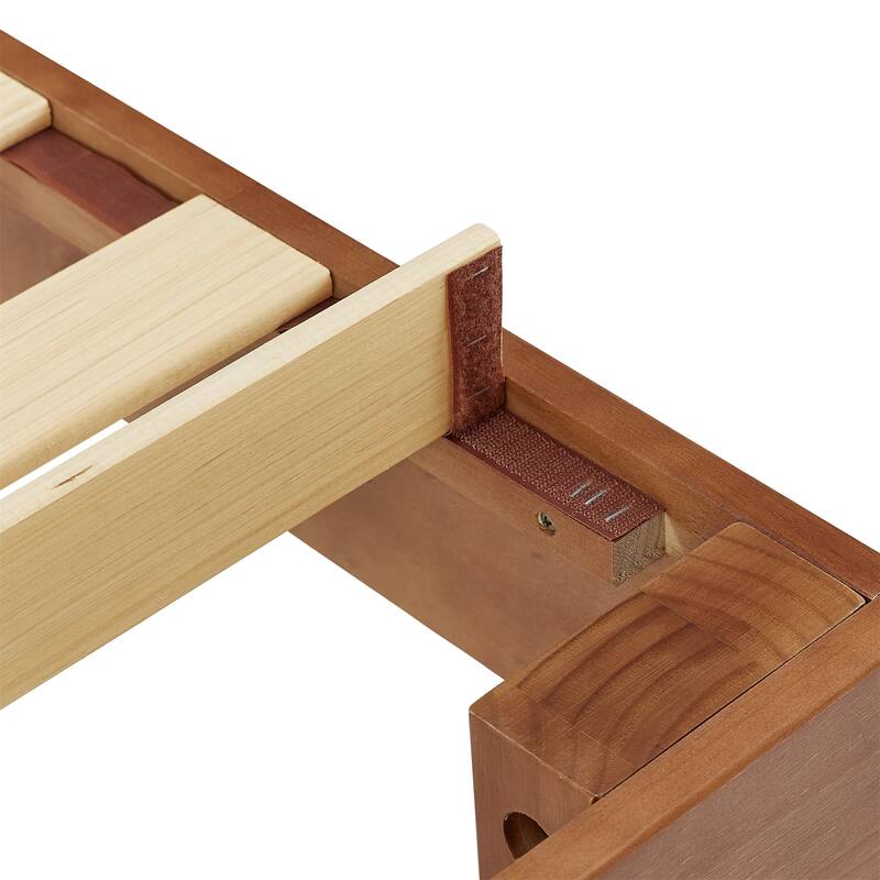 BIKAHOM Wooden Platform Bed with Adjustable Height Headboard for Bedroom,Queen Size Wooden Bed Frame with Headboard,Teak