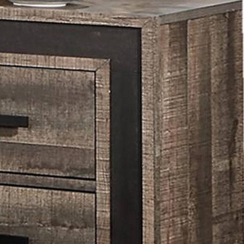Brown/Black 2 Drawer 17 in. W Nightstand with Sturdy Hardware and Ample Storage
