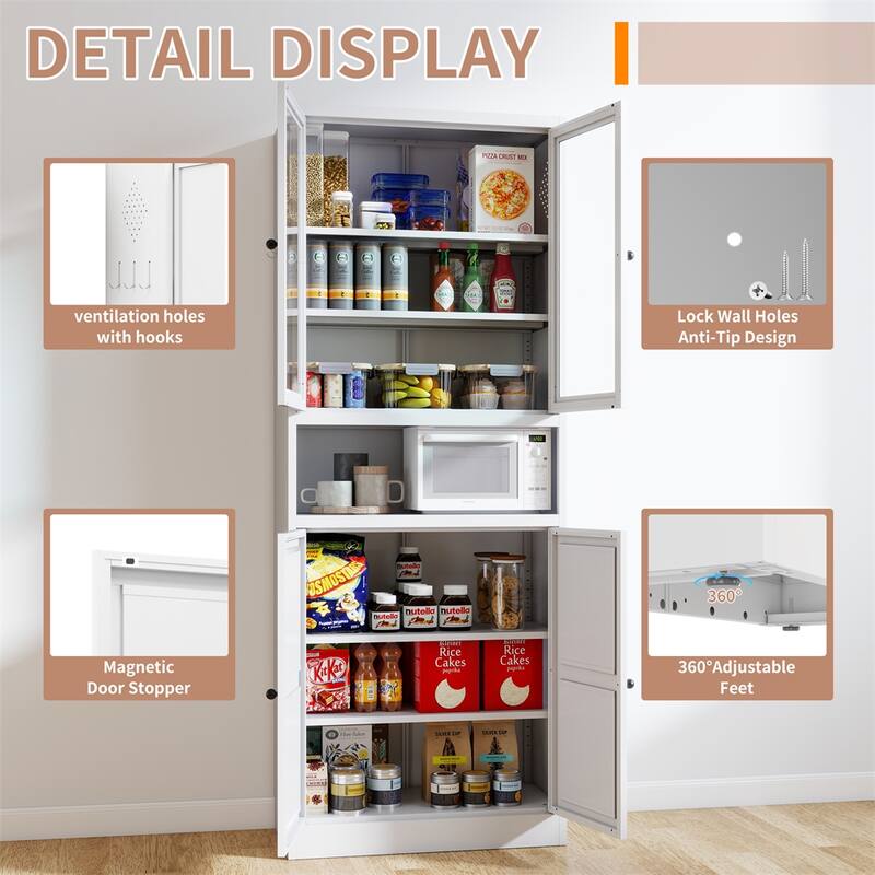 Metal Kitchen Pantry Cabinet,72" Tall Storage with Adjustable Shelves