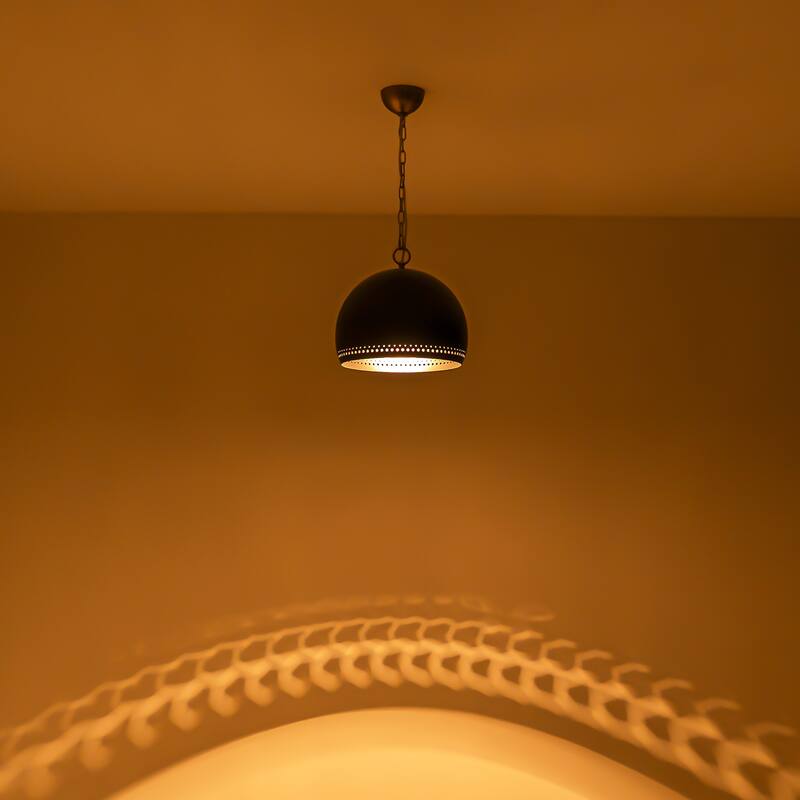 1-Light Modern Black/White Dome Pendant Kitchen Island Light
