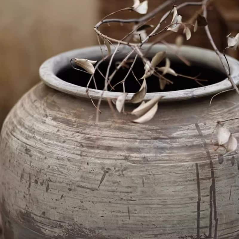 RusticReach Large Antique Ceramic Pot - Gray