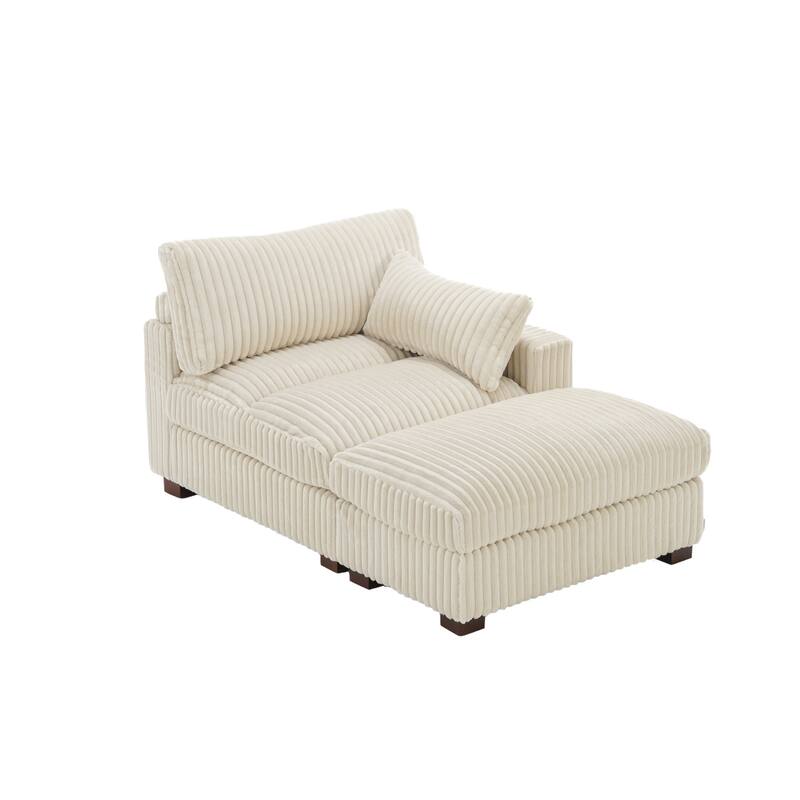 Modren Plush Upholstered Coner Chair and Ottoman Set