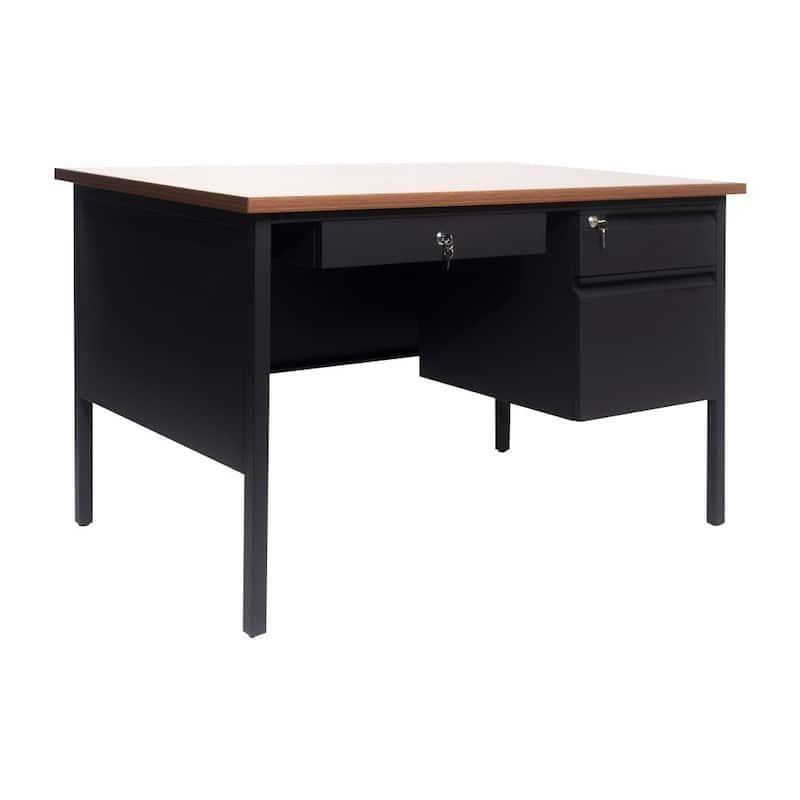 Commercial Right Side Single Pedestal Desk with 3 Locking Drawers