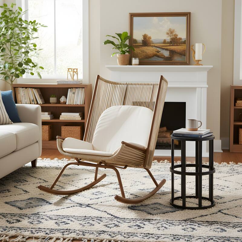 Christopher Knight Home - Siena High Arc Back Outdoor Rocking Chair Set with Cushions and Ceramic Tile Side Table