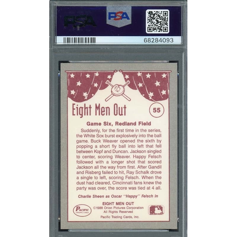 Charlie Sheen 1988 Pacific Eight Men Out Signed Card #55 Auto PSA 10 68284093 - 8'6" x 11'6"