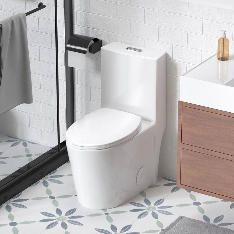 1.1/1.6 GPF Tornado Flush One-Piece Toilet for bathrooms,Siphonic S-trap 12",Elongated Bowl,Chair Seat ADA Height 17"