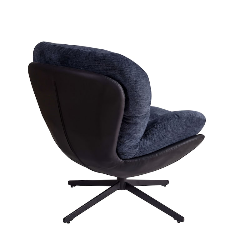 Chenille & Faux Leather Swivel Accent Chair,Comfy 360°Swiveling Lounge Chair with Black Metal Base