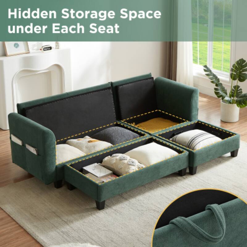 Luxurious L-Shaped Sectional Sofa with Hidden Storage, Movable Ottoman & Throw Pillows