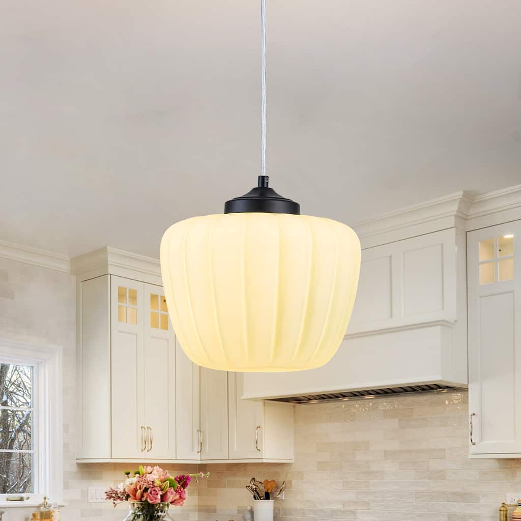 Modern 1-Light Green Lantern Glass Pendant Light for Kitchen Island, Dining Room