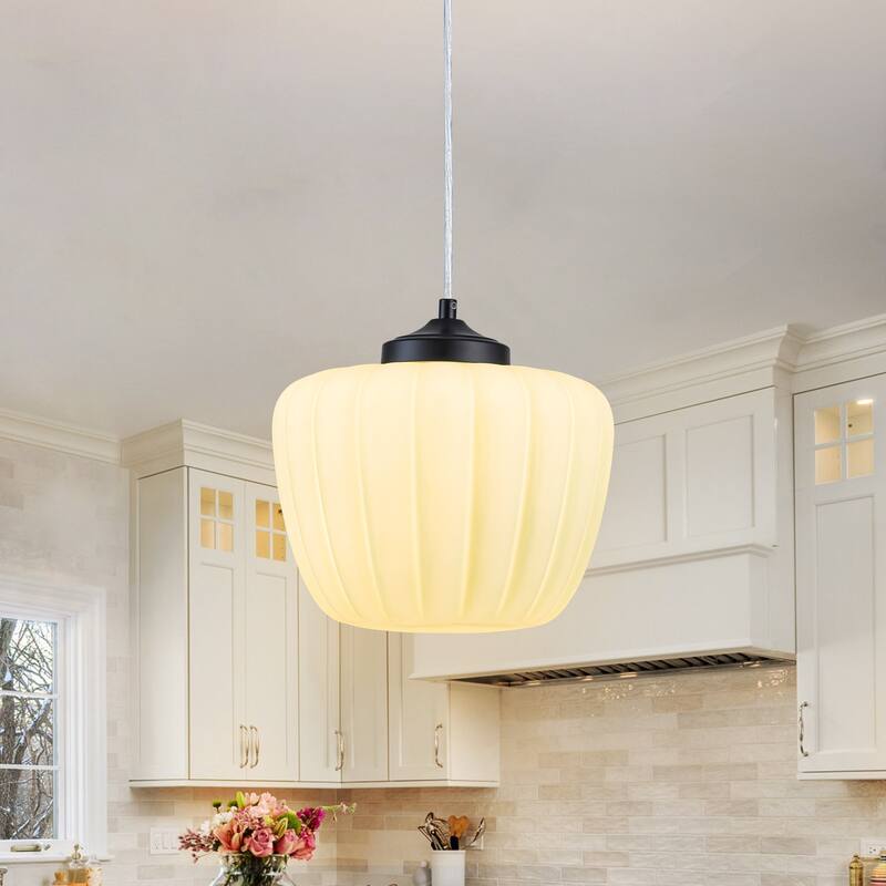 Modern 1-Light Green Lantern Glass Pendant Light for Kitchen Island, Dining Room