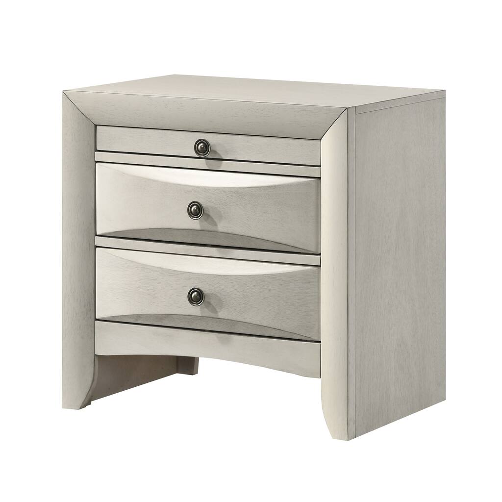 1pc Contemporary Neutral White Finish Curved Drawer Fronts Storage Drawers Nightstand Wooden