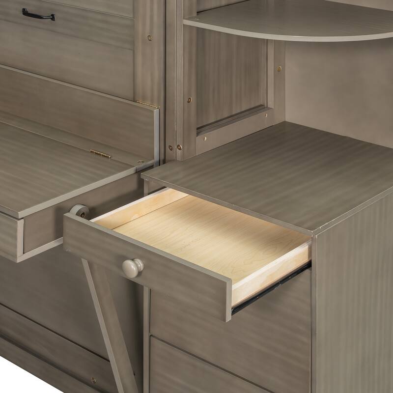 All-in-One Queen Murphy Bed with Desk, Light and Srorage Wall by Harper&Bright Designs