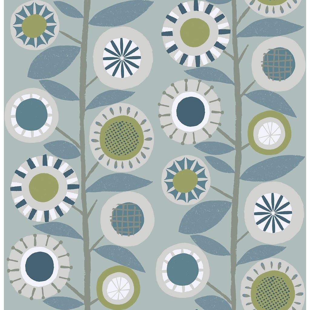A-Street Prints Sisu Light Blue Floral Geometric Wallpaper