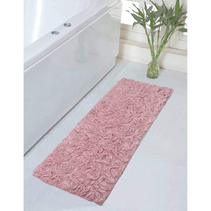 Bell Flower Bathroom Rug, Cotton Soft, Water Absorbent Bath Rug, Non Slip Shower Rug Machine Washable 21"x54" Runner - Pink
