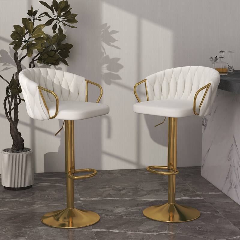 2 Set Counter Height Adjustable Velvet Bar Stools - Ivory 2Set